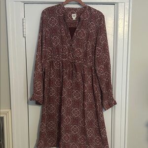 GAP Maternity Burgundy Patterned Long Sleeve Dress